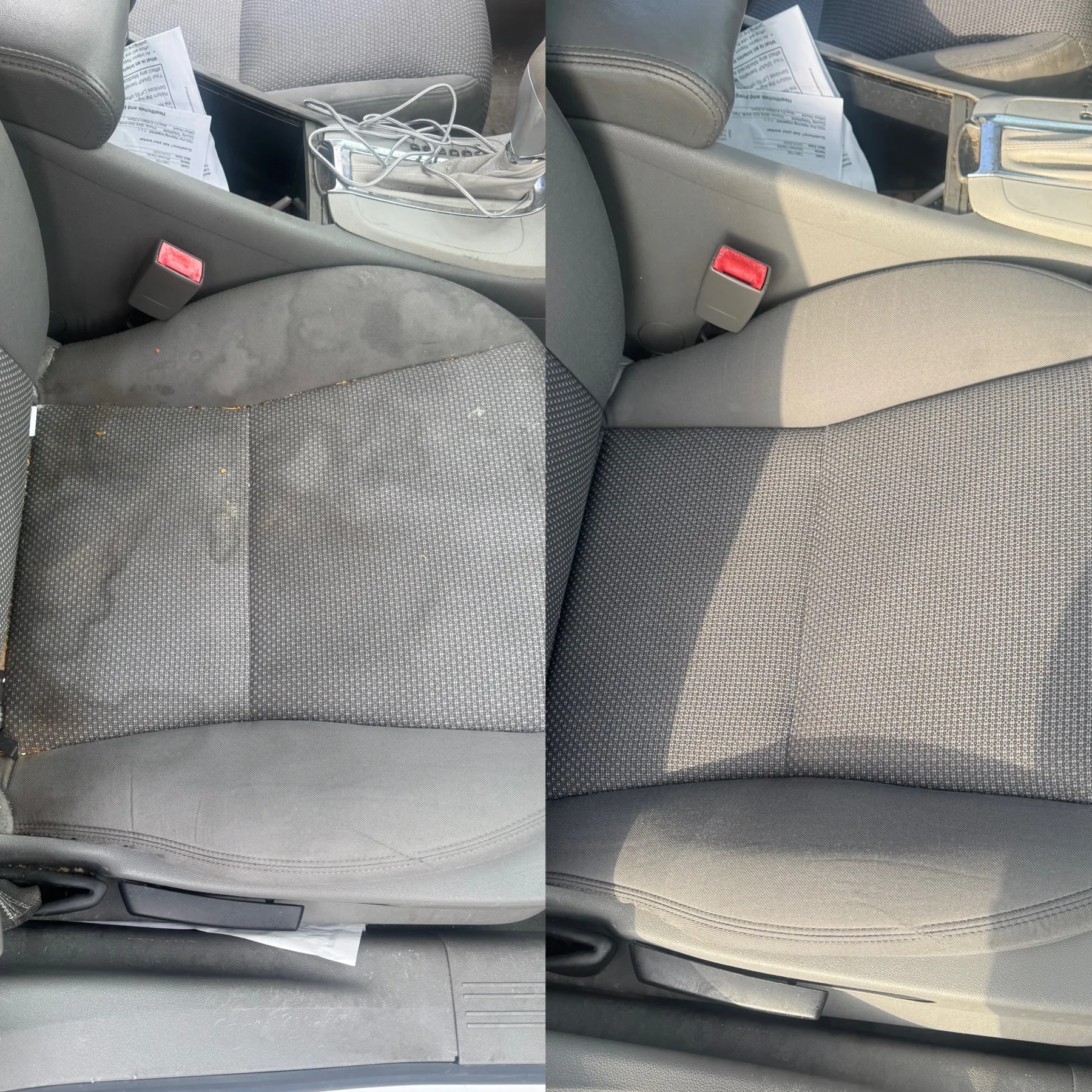 Fabric seat before and after