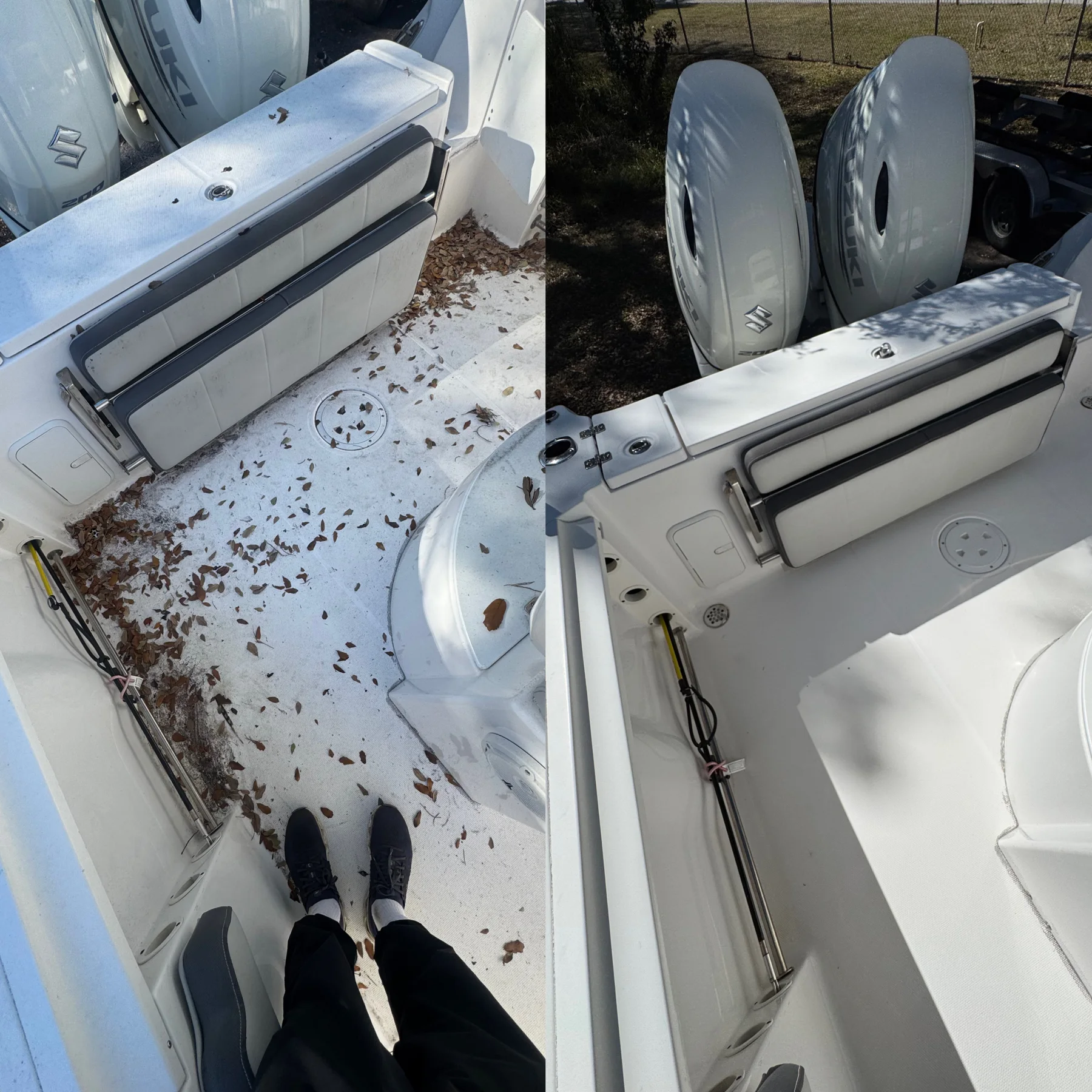 Boat interior before and after